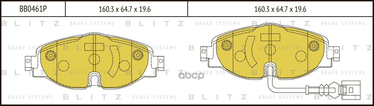 Колодки тормозные дисковые передние AUDI A3 12-SKODA Octavia 12-VW Golf 12- BB0461P Blitz арт. BB0461P