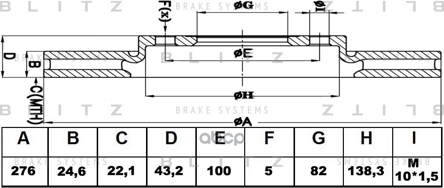 Диск тормозной передний вентилируемый Blitz арт. BS0109