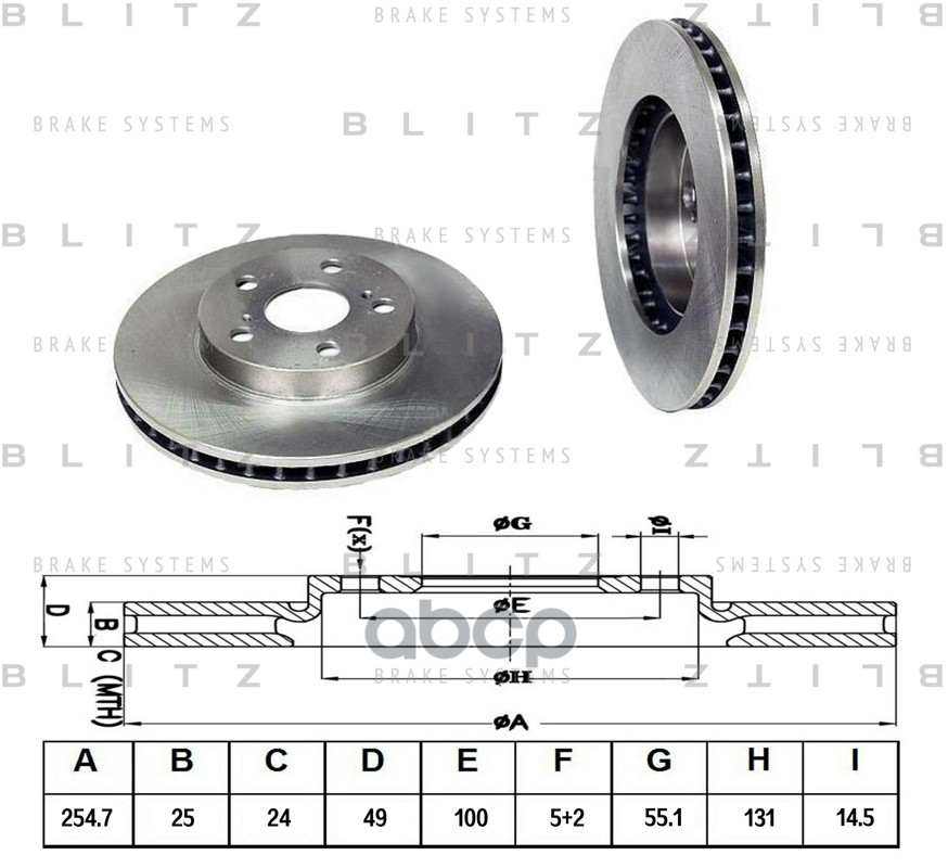 Диск тормозной передний вентилируемый TOYOTA Carina E/Celica 92- BS0133 Blitz арт. BS0133