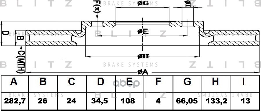 Диск тормозной передний вентилируемый CITROEN C3/C5/Xantia 98-PEUGEOT 207/307/308/Partner 00- BS0167 Blitz арт. BS0167
