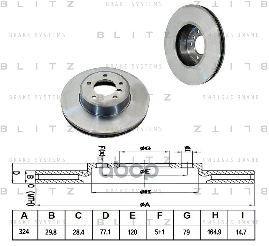 Диск тормозной передний вентилируемый Blitz арт. BS0189