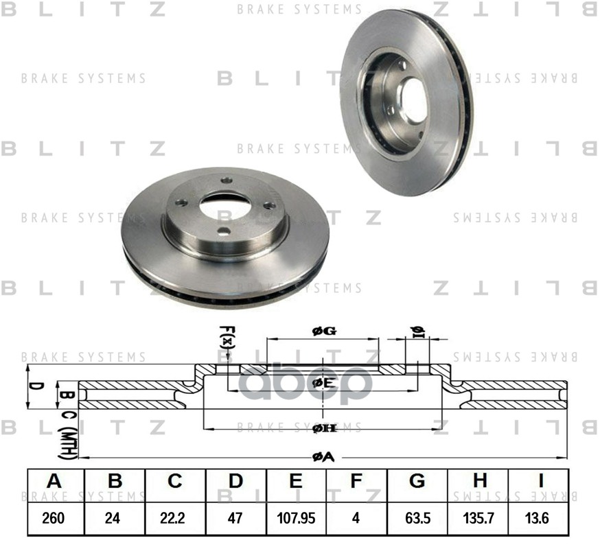 Диск тормозной передний вентилируемый FORD Mondeo/Scorpio 93-> BLITZ BS0336 Blitz арт. BS0336