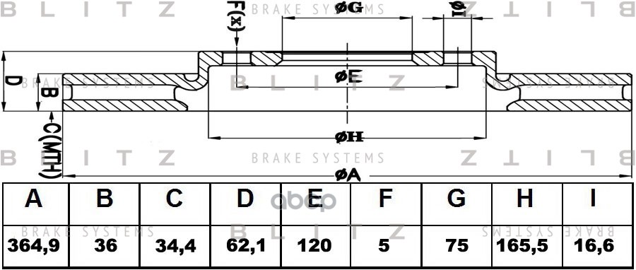 Диск тормозной передний вентилируемый Blitz арт. BS0395