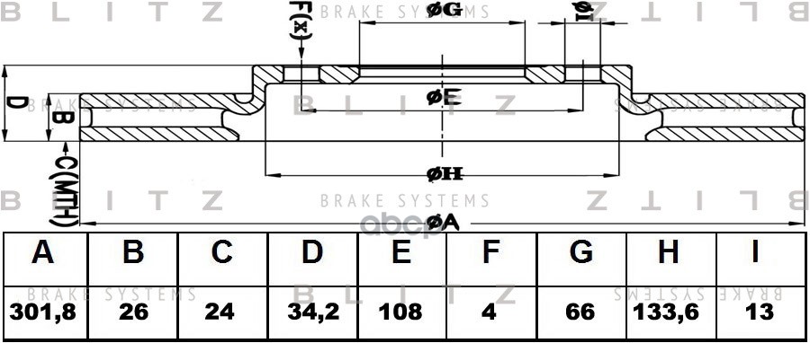 Диск Тормозной Peugeot 308 1.6-2.0/Hdi 09/07-> Blitz арт. BS0405