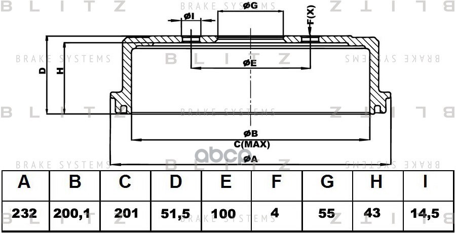 Барабан тормозной Blitz арт. BT0122
