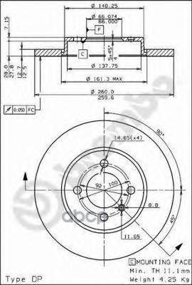 Диск тормозной передн. BMW 3 (E30) 09/82-03/92 / BMW 3 Convertible (E30) 12/85-10/93 Brembo арт. 08.3068.10