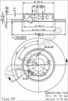 Диск Тормозной Mercedes-Benz: C-Class C 180/C 200 D/C 200 D/C 220 D/C 220 D/C 250 D 93-00 Brembo арт. 08.4750.41
