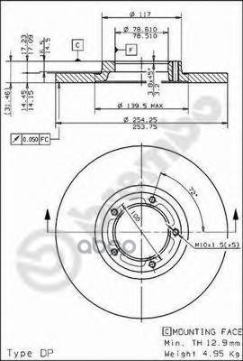 Диск Тормозной Передн. Ford Transit Box (T_ _) 09/85-09/92 / Ford Transit Bus (T_ _) 10/85-09/92 / Brembo арт. 08.5013.10