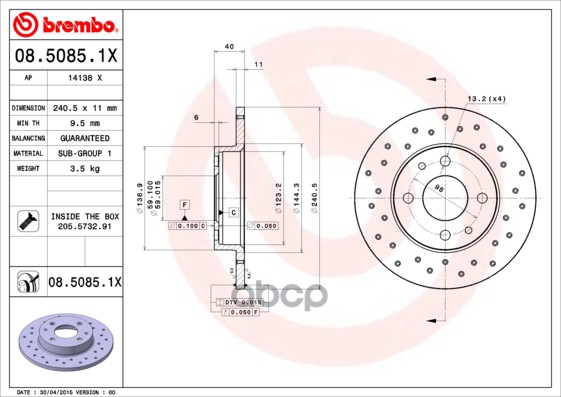 Диск Тормозной Задн, Alfa Romeo: 145, 146 94-01  Fiat: 500 07-, Brava, Bravo 95-03, Marea 96-07, Punto 93-99, 99- Ford: Ka 08...