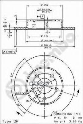 Диск тормозной невентилируемый 264мм Brembo арт. 08762710