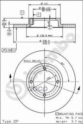 Диск тормозной передний невентилируемый 236мм Brembo арт. 08782210