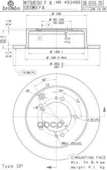 Диск Тормозной Задн Mitsubishi Pajero Pinin (H6_w, H7_w) Brembo арт. 08.8316.20