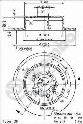 Диск тормозной задний невентилируемый 288мм Brembo арт. 08917910