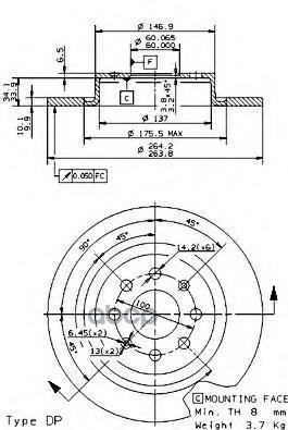 Диск Тормозной Fiat: Punto 0.9 Bifuel/0.9 Twinair Turbo/1.4/1.4 Bifuel/1.4 Multi Air/1.4 Natural Power/1.4 Turbo Multi Air 12...