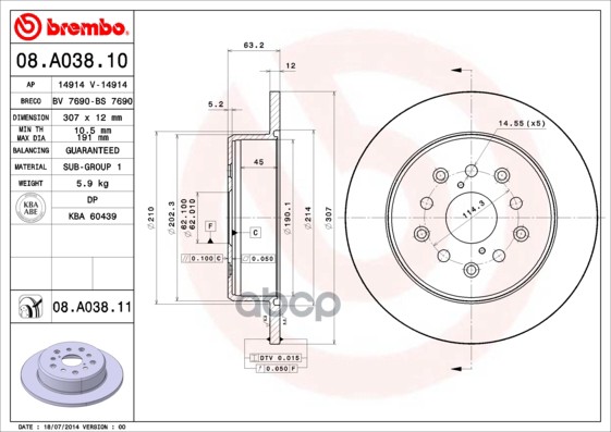 Диск Тормозной Задн Brembo арт. 08.A038.11