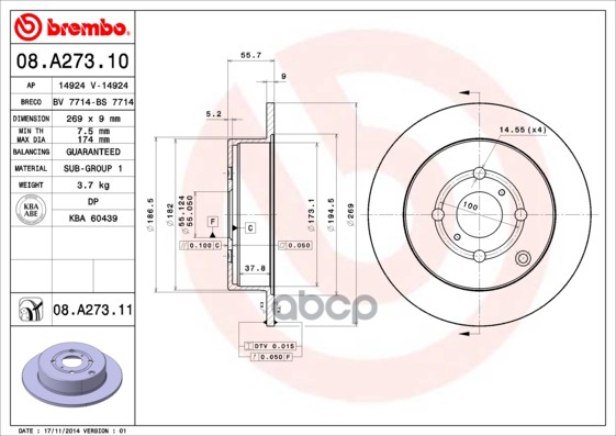 Диск Тормозной Uv Coated | Зад | Brembo арт. 08A27311