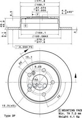 Диск тормозной задн. с УФ покрытием MERCEDES-BENZ (BBDC) C-CLASS (W204) 01/08-> / MERCEDES-BENZ C-CL Brembo арт. 08.a737.11