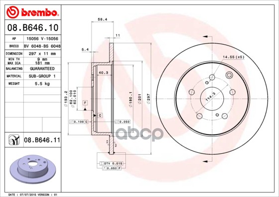 Диск Тормозной Задн. С Уф Покрытием Toyota Verso (_R2_) 04/09-> Brembo арт. 08.b646.11