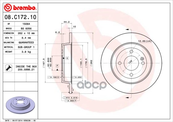 Диск тормозной 08.C172.10 Brembo арт. 08.C172.10