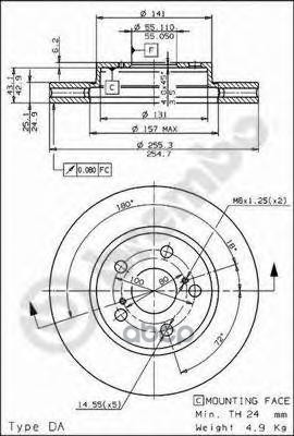 Диск тормозной (Спереди) Toyota Allion (T240) 01-07 / Caldina 92-02 Brembo арт. 09.5844.10