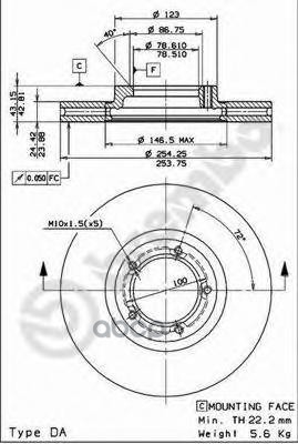 Диск тормозной передн. FORD TRANSIT Box (E_ _) 05/91-06/94 / FORD TRANSIT Box (E_ _) 06/94-07/00 / Brembo арт. 09.6967.14