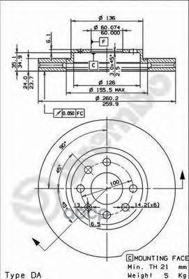Диск Тормозной Передн Opel: Combo Tour 01-, Combo Фургон/Универсал 01-, Corsa C 00-, Corsa C Фургон 00-, Meriva 03-, Tigra Tw...