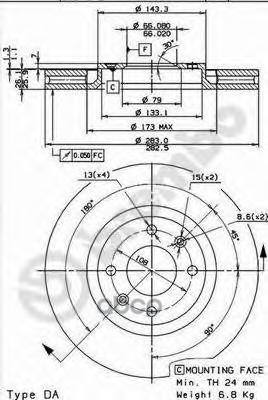 Диск Тормозной Пер С Антикорозионным Uv-Покрытием Peugeot Partner Tepee (04 08-) Peugeot Partner Combi Brembo арт. 09876011