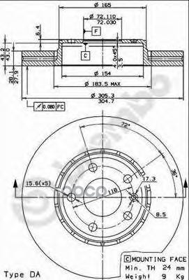 Диск Тормозной Передн. Nissan Primastar Box (X83) 09/02-> / Nissan Primastar Bus (X83) 03/01-> / Ni Brembo арт. 09.8937.10