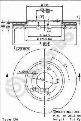 Диск Тормозной Передн Chrysler: Voyager Iii 00-,  Dodge: Caravan Iii 00-,  Plymouth: Voyager 95-01 Brembo арт. 09.8977.10