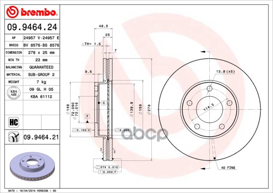 Диск Тормозной Uv Coated | Перед | Brembo арт. 09946421