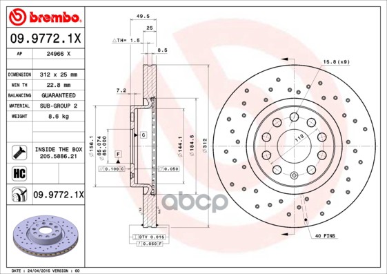 Диск перфорированный Brembo Xtra 09.9772.1X Brembo арт. 09.9772.1X