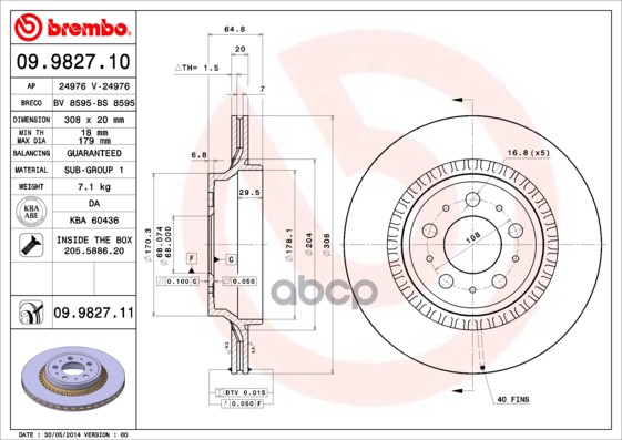 Диск тормозной Brembo Painted Disc 09.9827.11 Brembo арт. 09.9827.11