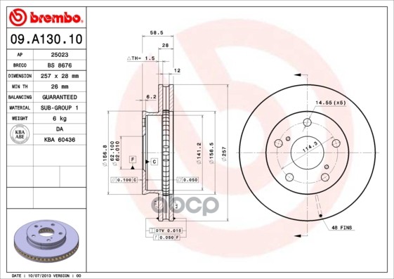 Диск Тормозной Передн Toyota Innova ( 7.03->) F Brembo арт. 09.A130.10
