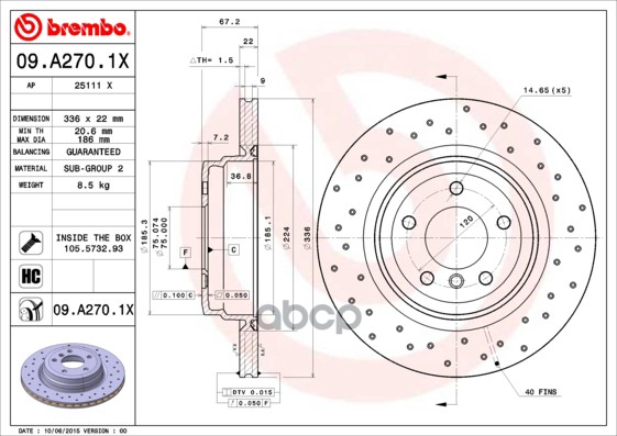 Диск Тормозной Brembo  09A2701x Brembo арт. '09A2701X