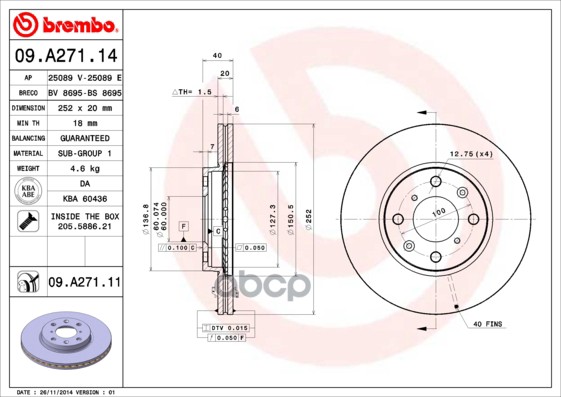 Диск Тормозной Передний Brembo арт. 09A27114