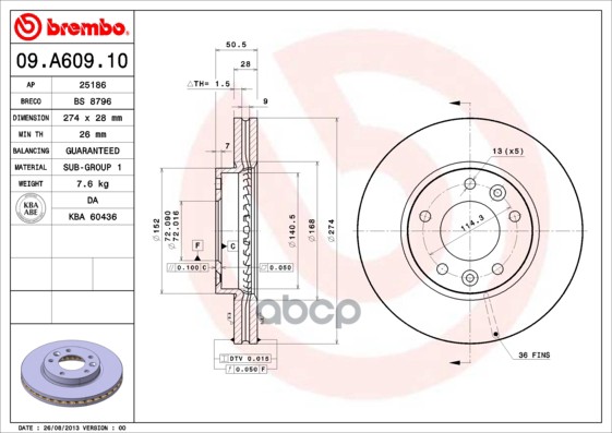 Диск Тормозной Передн Kia: Carnival Ii 01- Brembo арт. 09.A609.10
