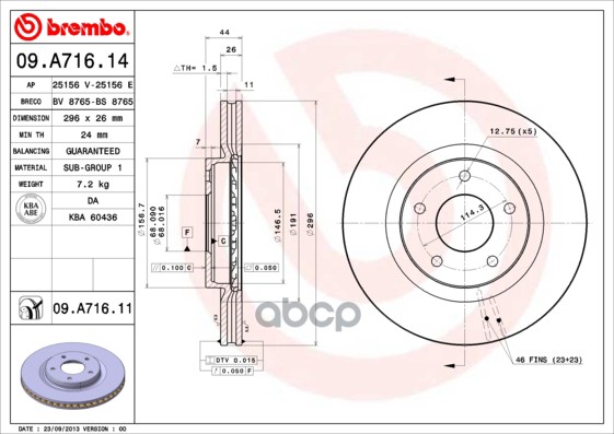 Диск Тормозной 09.A716.14 Brembo арт. 09.A716.14