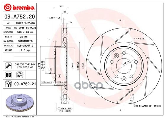 Диск Тормозной Передн. С Уф Покрытием Renault Megane Cc (Ez0/1_) 06/10-> / Renault Mega Brembo арт. 09.a752.21