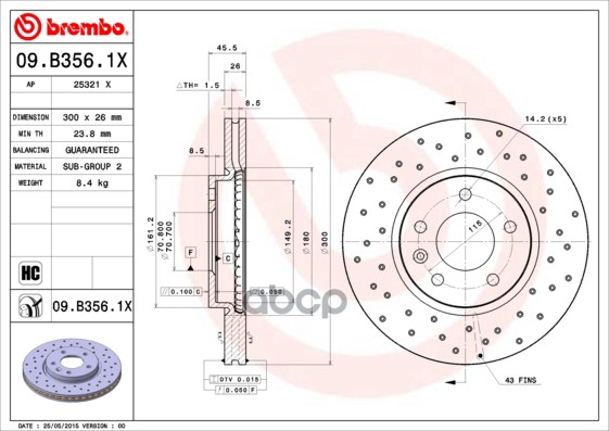 Диск Тормозной Xtra | Перед | Brembo арт. 09B3561X
