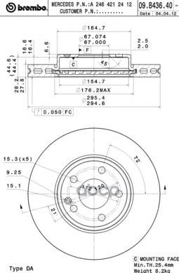 Диск Тормозной Uv Coated | Перед | Brembo арт. 09B43641