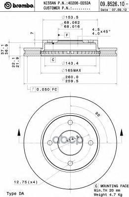Диск тормозной передн. NISSAN TIIDA 1.6 (C11) Brembo арт. 09.b526.10