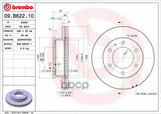 Диск Тормозной Standard | Перед | Brembo арт. 09B62210