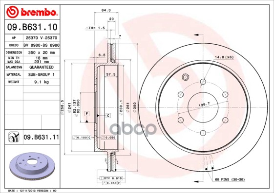 Диск тормозной 09.B631.11 Brembo арт. 09.B631.11