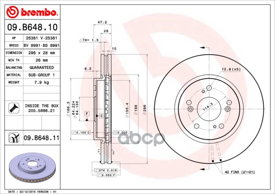 Диск тормозной передн. HONDA CR-V III (RE_) 06/06-> Brembo арт. 09.b648.10