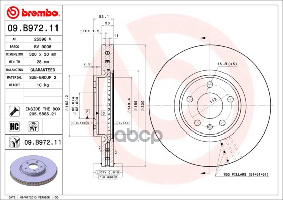 Диск тормозной 09.B972.11 Brembo арт. 09.B972.11