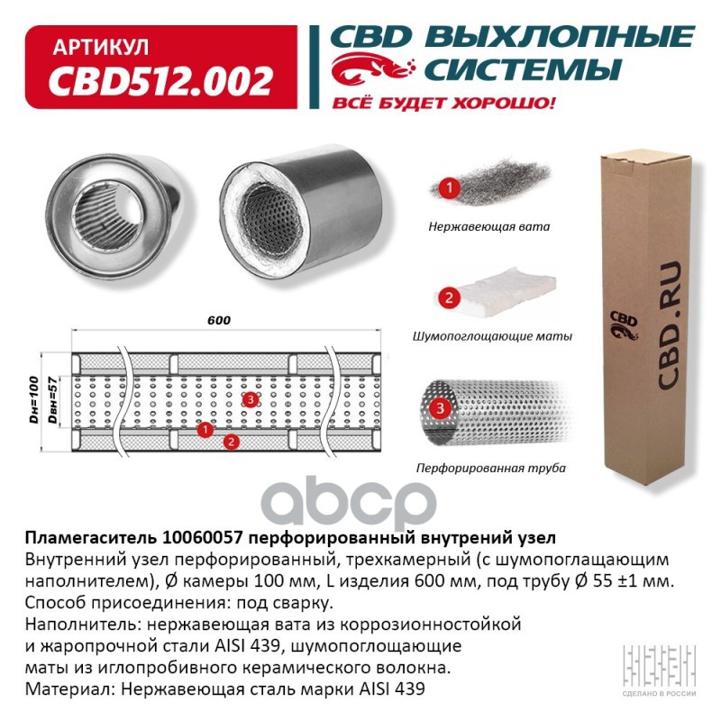 Пламегаситель 10060057 перфорированный внутр. узел, из Нерж.стали. CBD512.002 CBD арт. CBD512.002