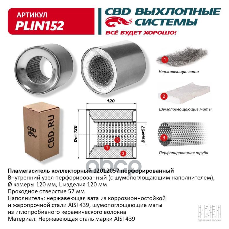 Пламегаситель коллекторный 12012057 перфорированный, из Нерж.стали. CBD. PLIN152 CBD арт. PLIN152