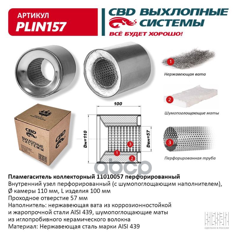 Пламегаситель коллекторный 11010057 перфорированный  из Нерж.стали. CBD. PLIN157 CBD арт. plin157
