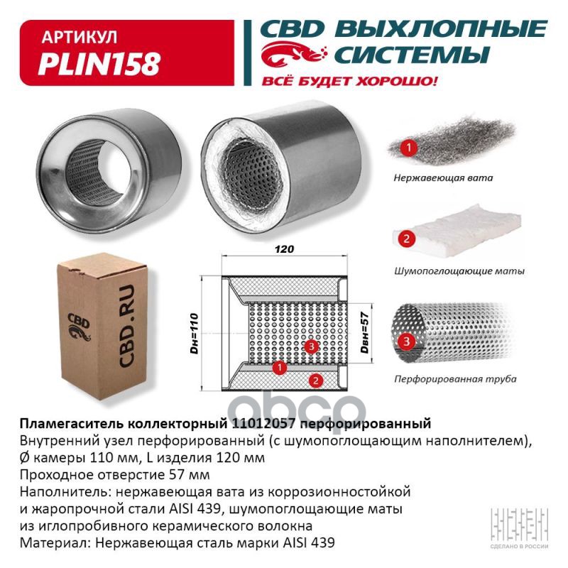 Пламегаситель коллекторный 11012057 перфорированный, из Нерж.стали. CBD. PLIN158 CBD арт. PLIN158
