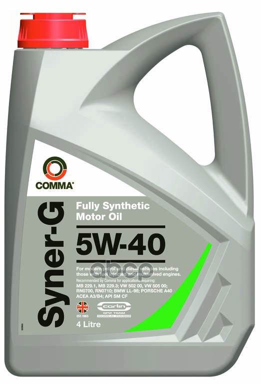 COMMA Масло Моторное Синт. Comma Syner-G 5W40,4Л, Api Sncf, Acea A3b4, Mb229.5, Mb226.5, V